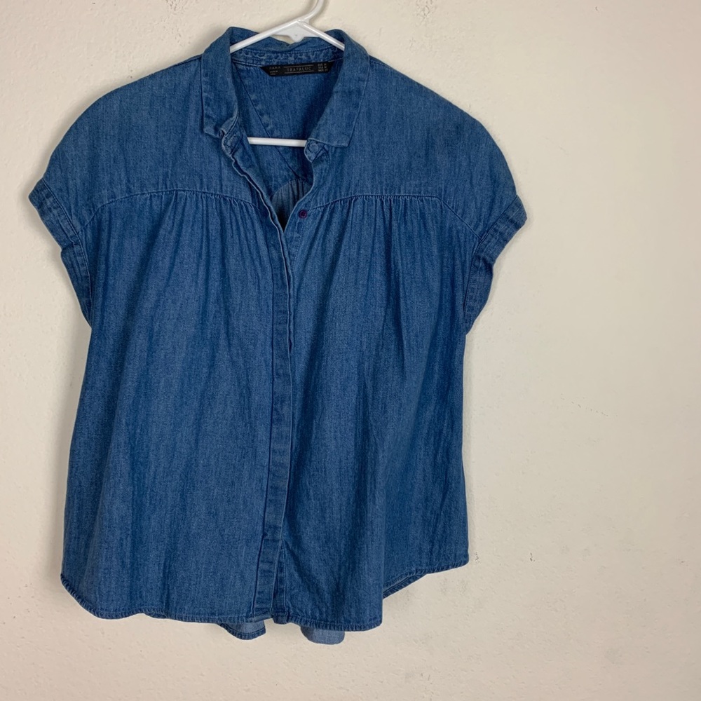 Zara- Blue Denim Button up Top size Medium